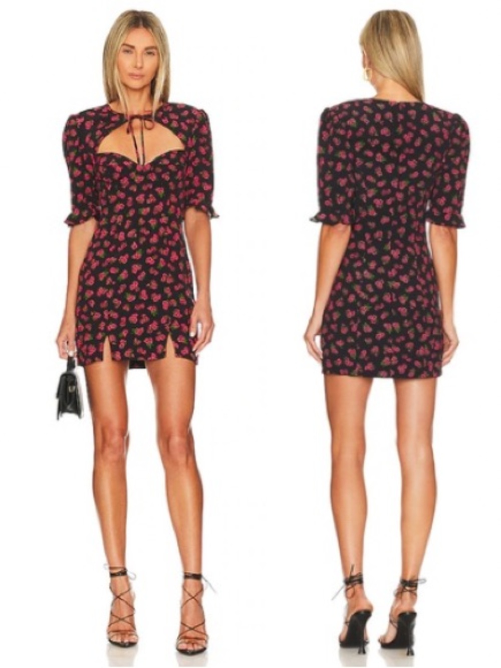 Lovers + Friends Roxbury Mini Dress Black Pink Floral Bustier Tie Front Small‎